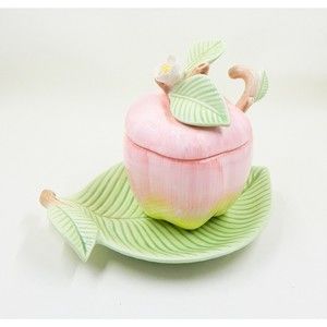 Fitz and Floyd Orchard Apple Jelly Jam Condiment Jar Leaf Underplate Spoon